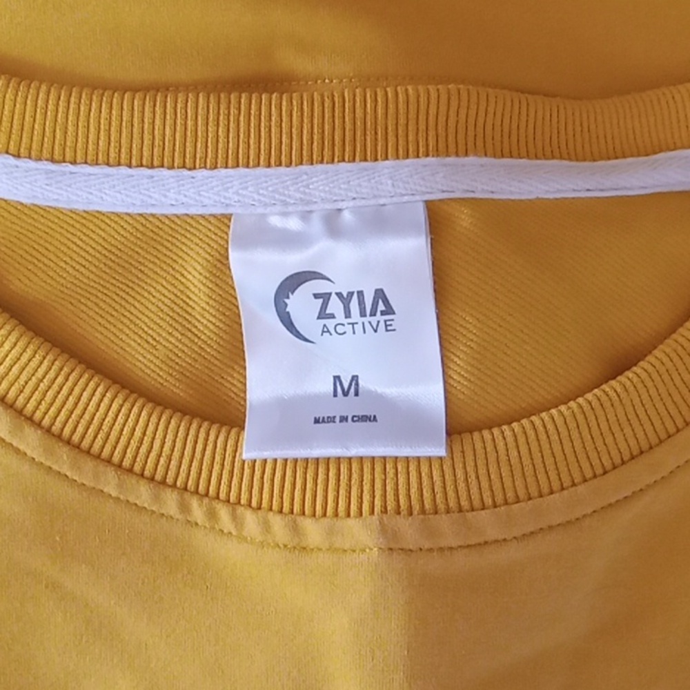 ZYIA Active Cutoff Cropped Crew Neck Sweatshirt Yellow Mustard M - Picture 7 of 8